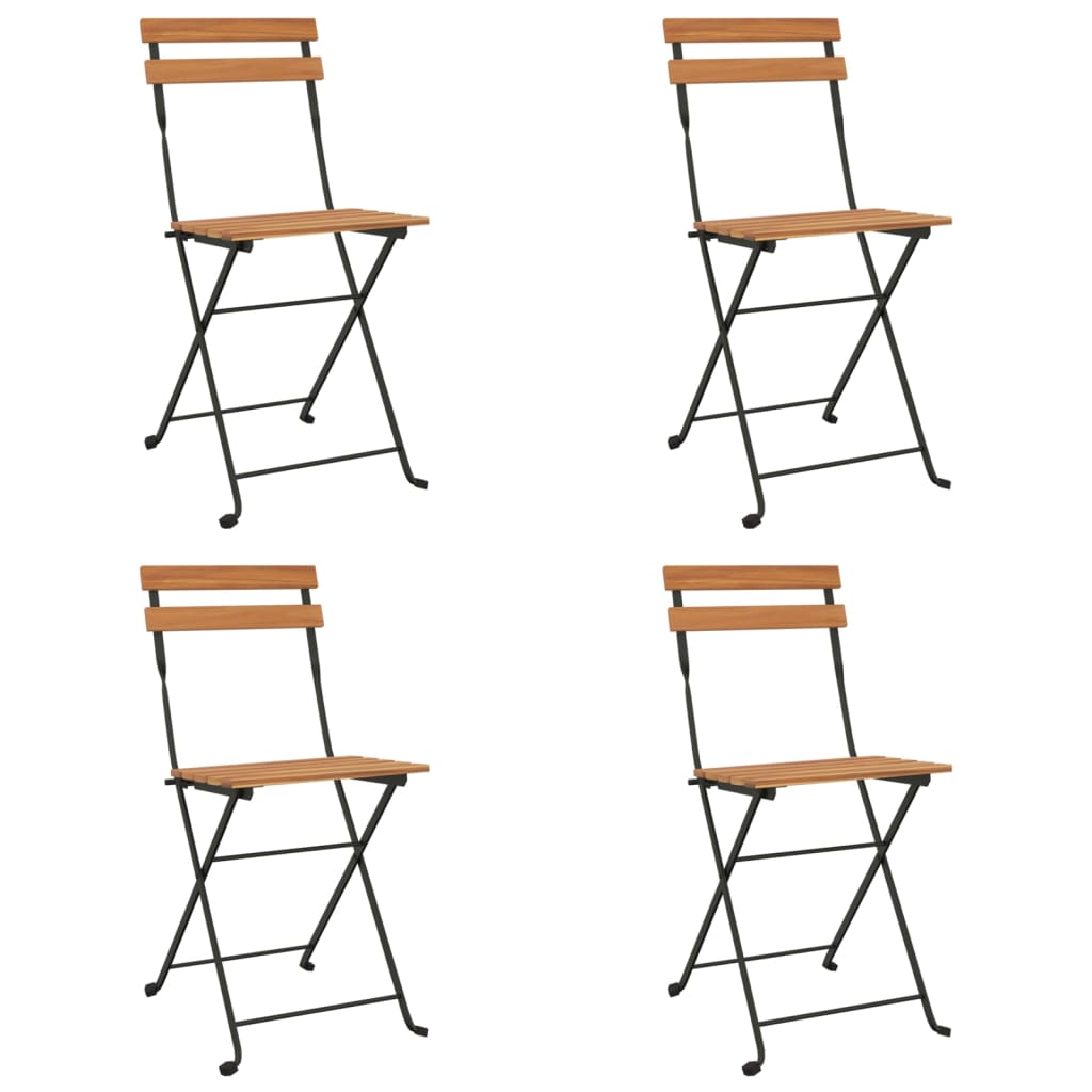 Folding Bistro Chairs 4 pcs Solid Wood Teak and Steel