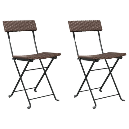 Folding Bistro Chairs 2 pcs Brown Poly Rattan and Steel