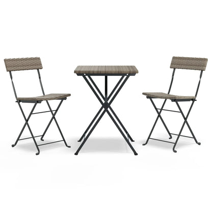 3 Piece Folding Bistro Set Grey Poly Rattan