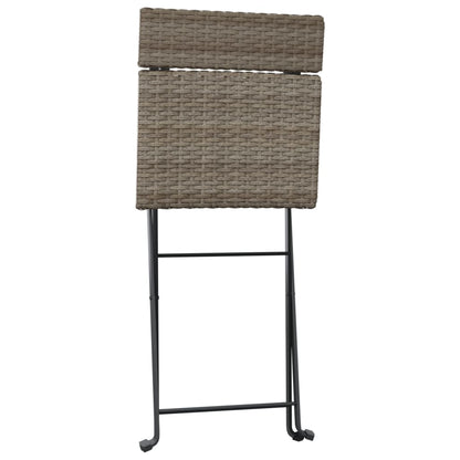 3 Piece Folding Bistro Set Grey Poly Rattan