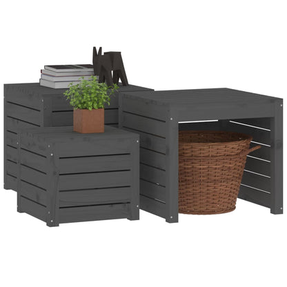 3 Piece Garden Box Set Grey Solid Wood Pine