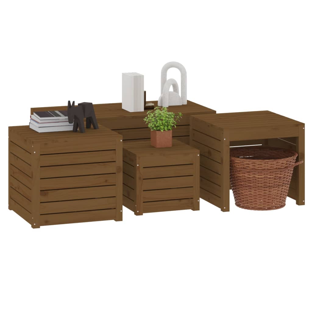 4 Piece Garden Box Set Honey Brown Solid Wood Pine