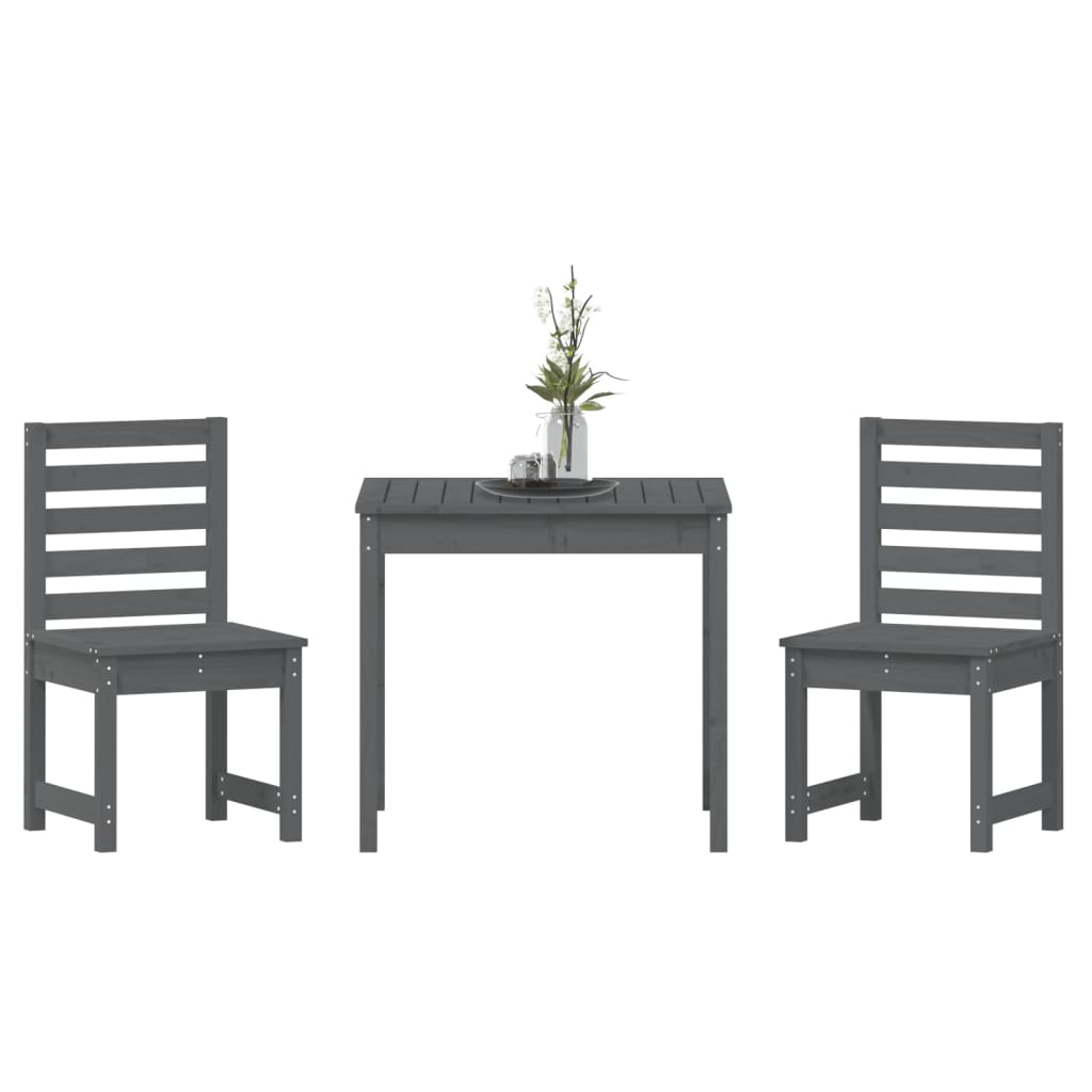 3 Piece Garden Bistro Set Grey Solid Wood Pine