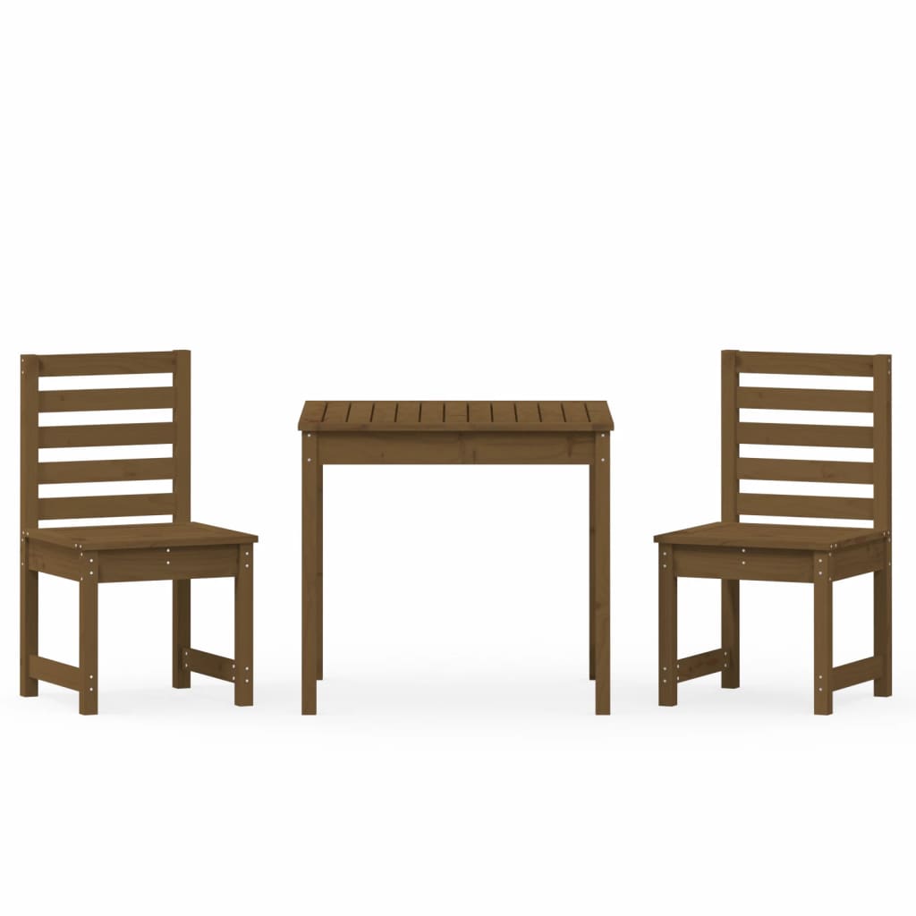 3 Piece Garden Bistro Set Honey Brown Solid Wood Pine