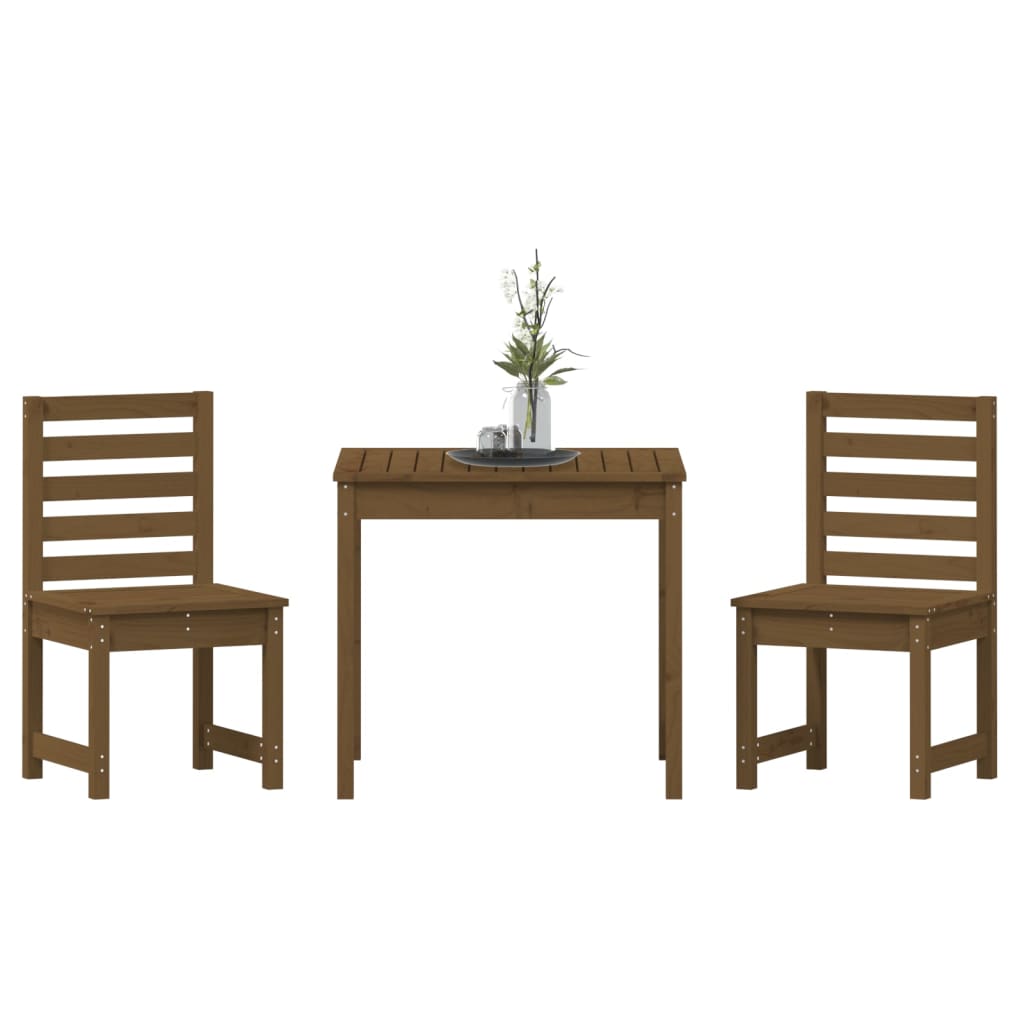 3 Piece Garden Bistro Set Honey Brown Solid Wood Pine