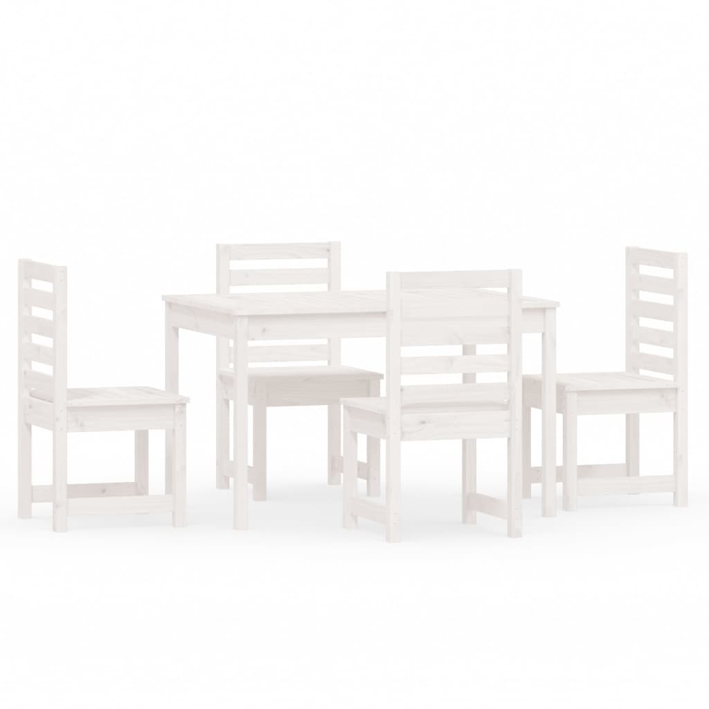 5 Piece Garden Dining Set White Solid Wood Pine