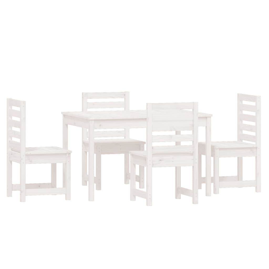 5 Piece Garden Dining Set White Solid Wood Pine