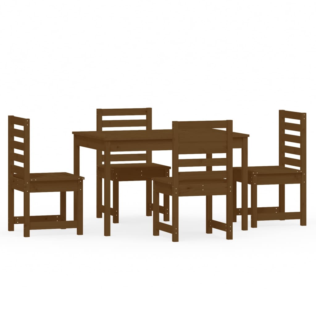 5 Piece Garden Dining Set Honey Brown Solid Wood Pine