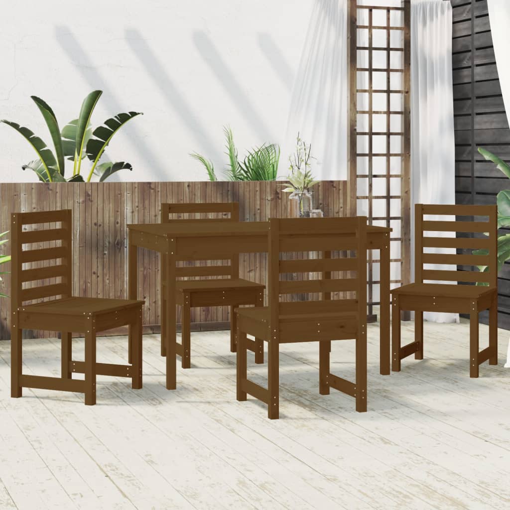 5 Piece Garden Dining Set Honey Brown Solid Wood Pine