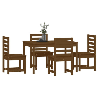 5 Piece Garden Dining Set Honey Brown Solid Wood Pine