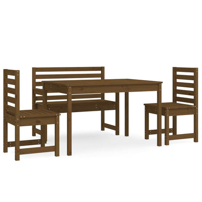 4 Piece Garden Dining Set Honey Brown Solid Wood Pine