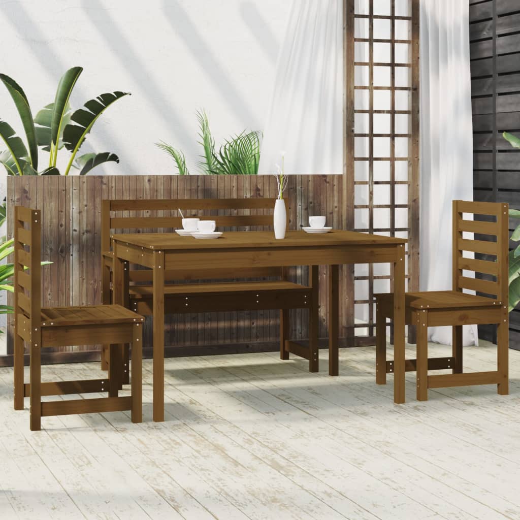 4 Piece Garden Dining Set Honey Brown Solid Wood Pine