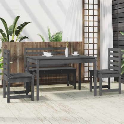 4 Piece Garden Dining Set Grey Solid Wood Pine