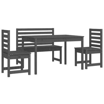 4 Piece Garden Dining Set Grey Solid Wood Pine