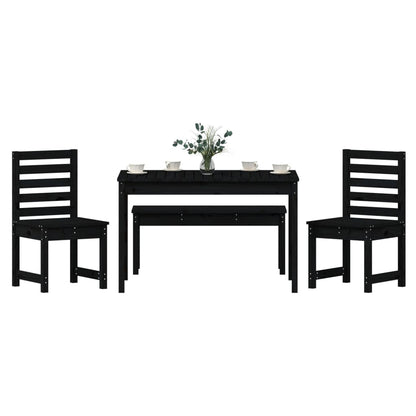 4 Piece Garden Dining Set Black Solid Wood Pine