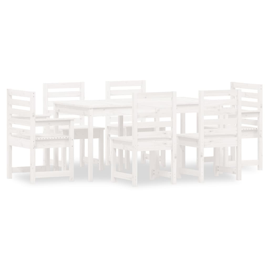 7 Piece Garden Dining Set White Solid Wood Pine