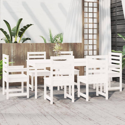 7 Piece Garden Dining Set White Solid Wood Pine