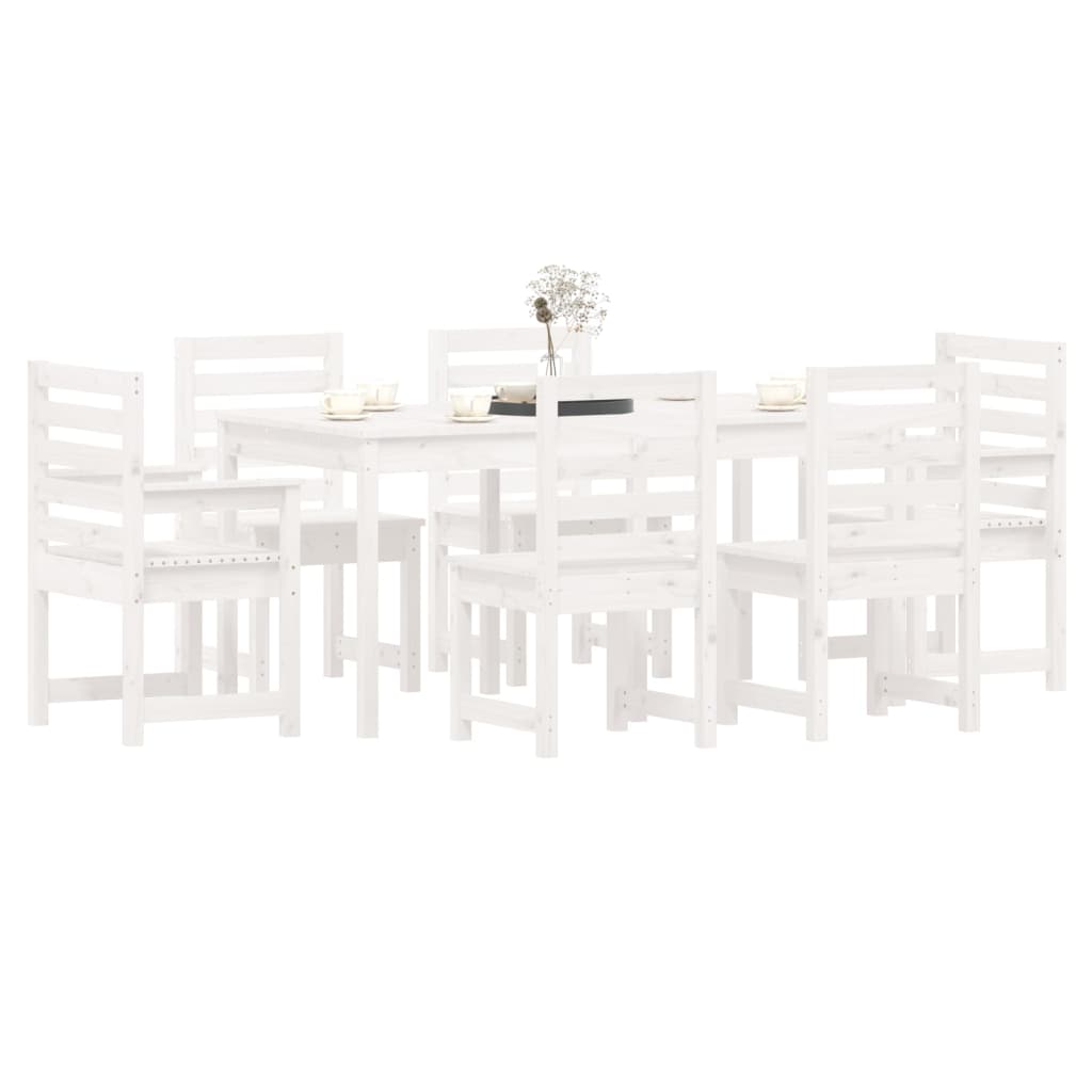 7 Piece Garden Dining Set White Solid Wood Pine