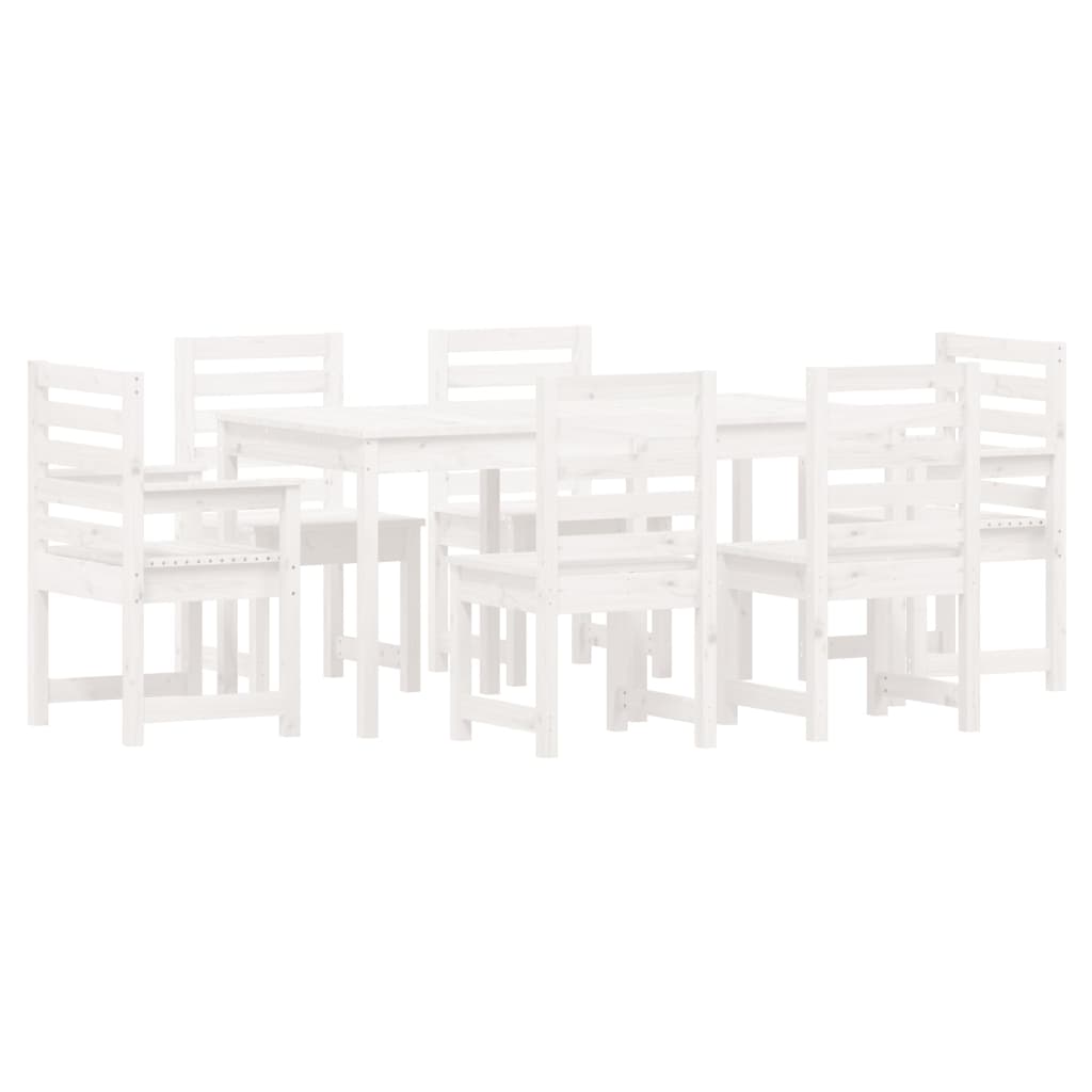 7 Piece Garden Dining Set White Solid Wood Pine