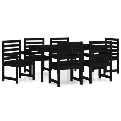 7 Piece Garden Dining Set Black Solid Wood Pine