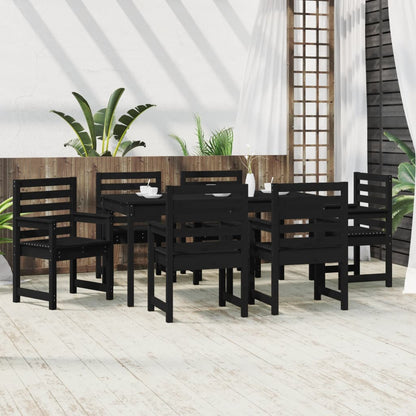 7 Piece Garden Dining Set Black Solid Wood Pine