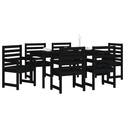 7 Piece Garden Dining Set Black Solid Wood Pine