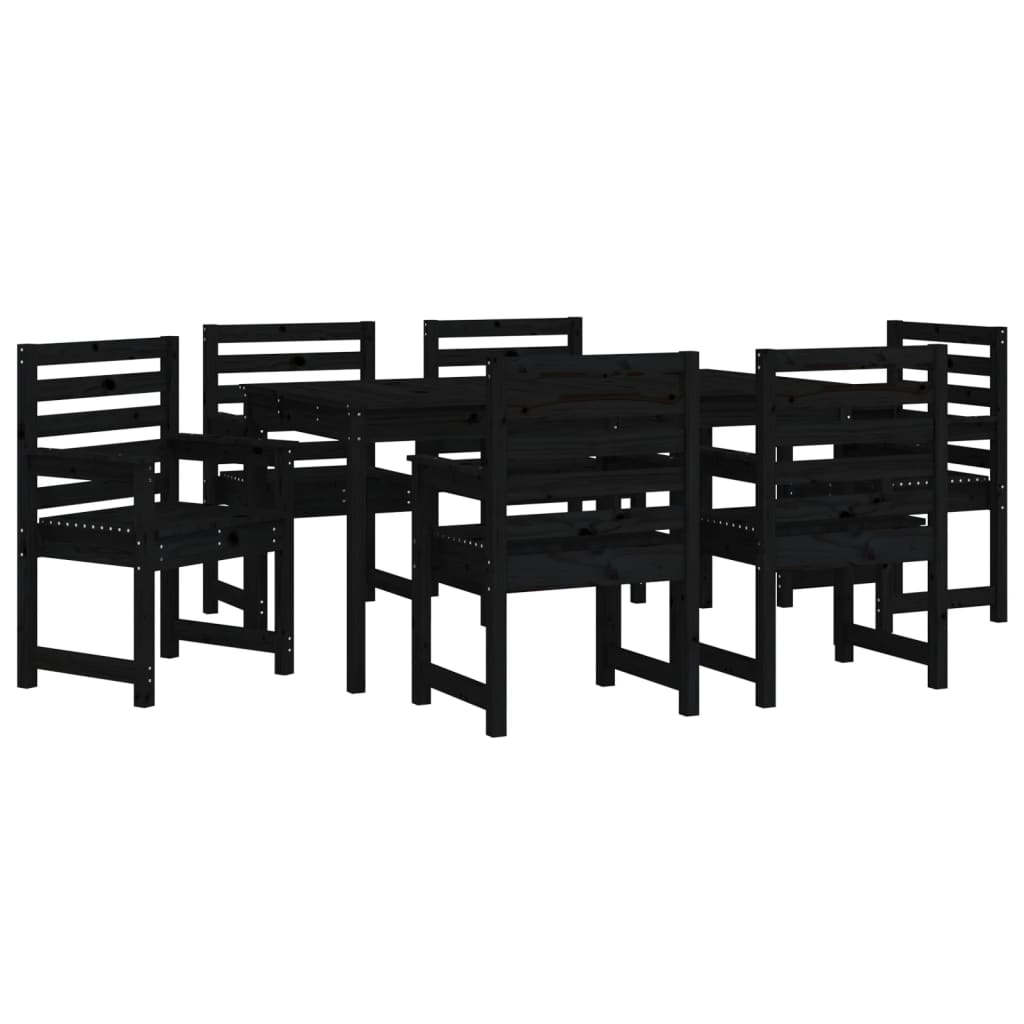 7 Piece Garden Dining Set Black Solid Wood Pine