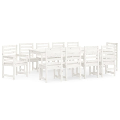 11 Piece Garden Dining Set White Solid Wood Pine