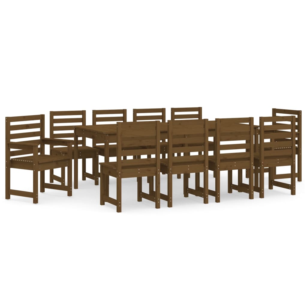 11 Piece Garden Dining Set Honey Brown Solid Wood Pine