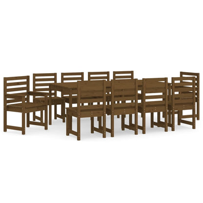 11 Piece Garden Dining Set Honey Brown Solid Wood Pine