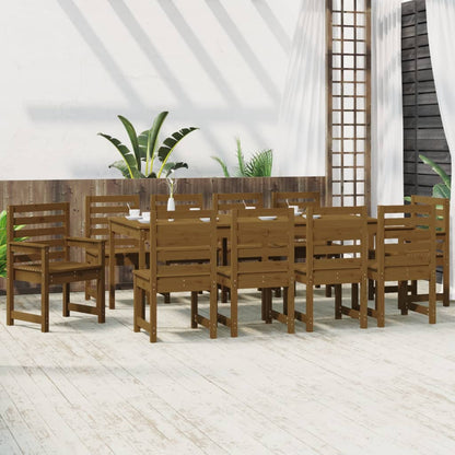 11 Piece Garden Dining Set Honey Brown Solid Wood Pine