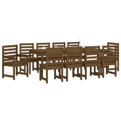 11 Piece Garden Dining Set Honey Brown Solid Wood Pine