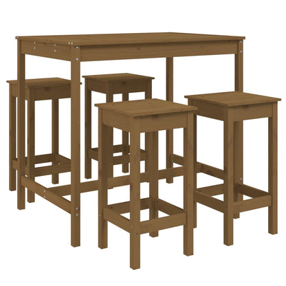 5 Piece Garden Bar Set Honey Brown Solid Wood Pine