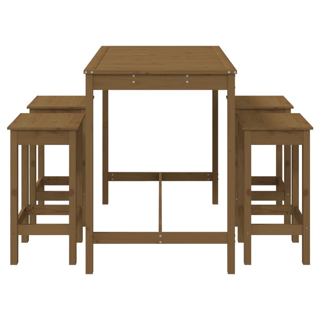 5 Piece Garden Bar Set Honey Brown Solid Wood Pine