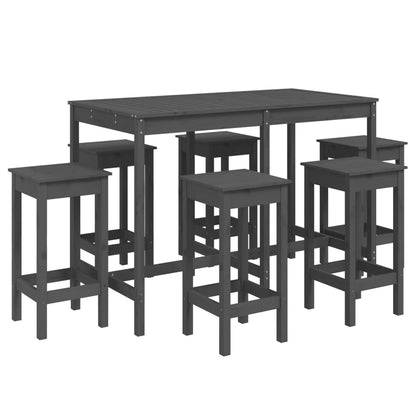 7 Piece Garden Bar Set Grey Solid Wood Pine