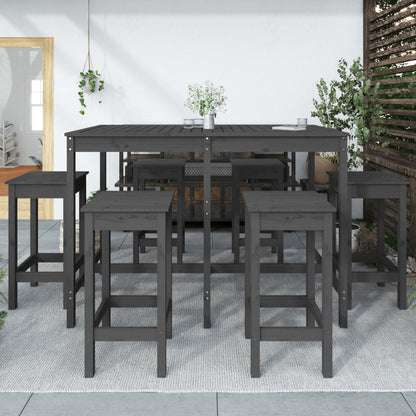 7 Piece Garden Bar Set Grey Solid Wood Pine