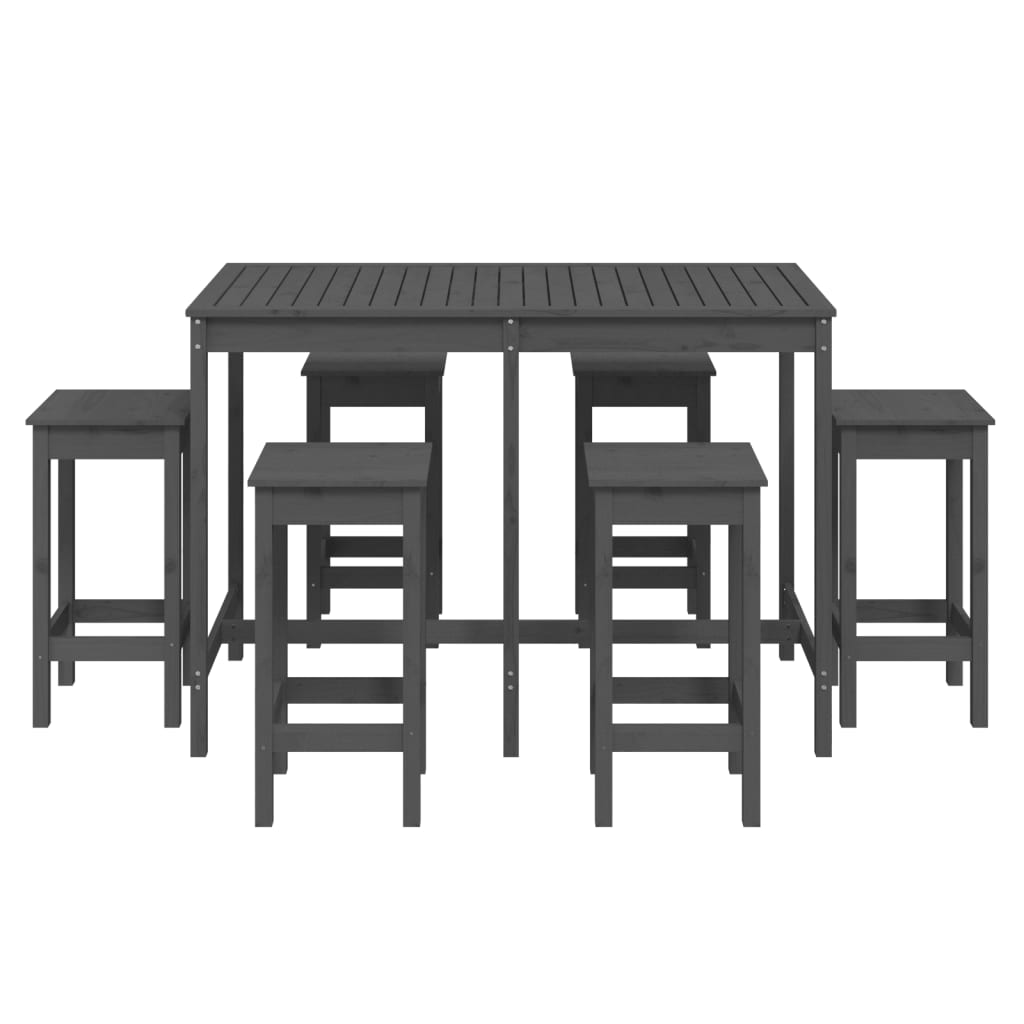 7 Piece Garden Bar Set Grey Solid Wood Pine