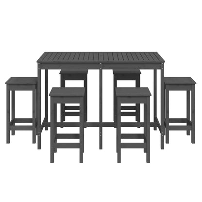 7 Piece Garden Bar Set Grey Solid Wood Pine