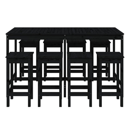 9 Piece Garden Bar Set Black Solid Wood Pine