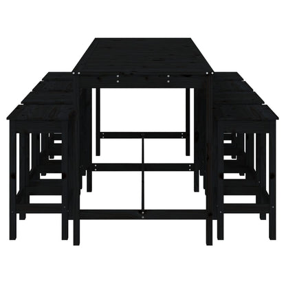 9 Piece Garden Bar Set Black Solid Wood Pine