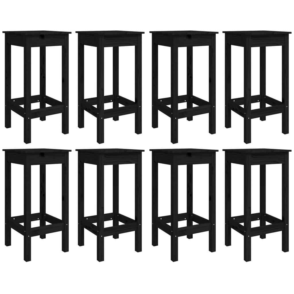 9 Piece Garden Bar Set Black Solid Wood Pine