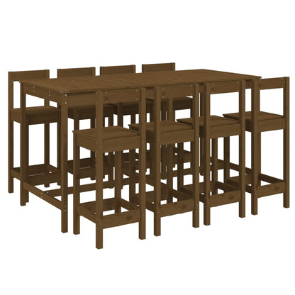 9 Piece Garden Bar Set Honey Brown Solid Wood Pine