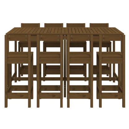 9 Piece Garden Bar Set Honey Brown Solid Wood Pine