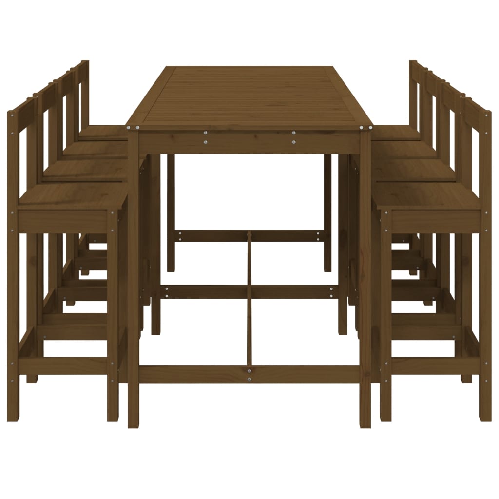 9 Piece Garden Bar Set Honey Brown Solid Wood Pine