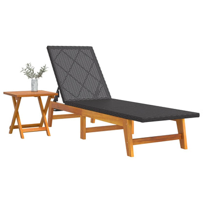 Sun Lounger with Table Poly Rattan and Solid Wood Acacia