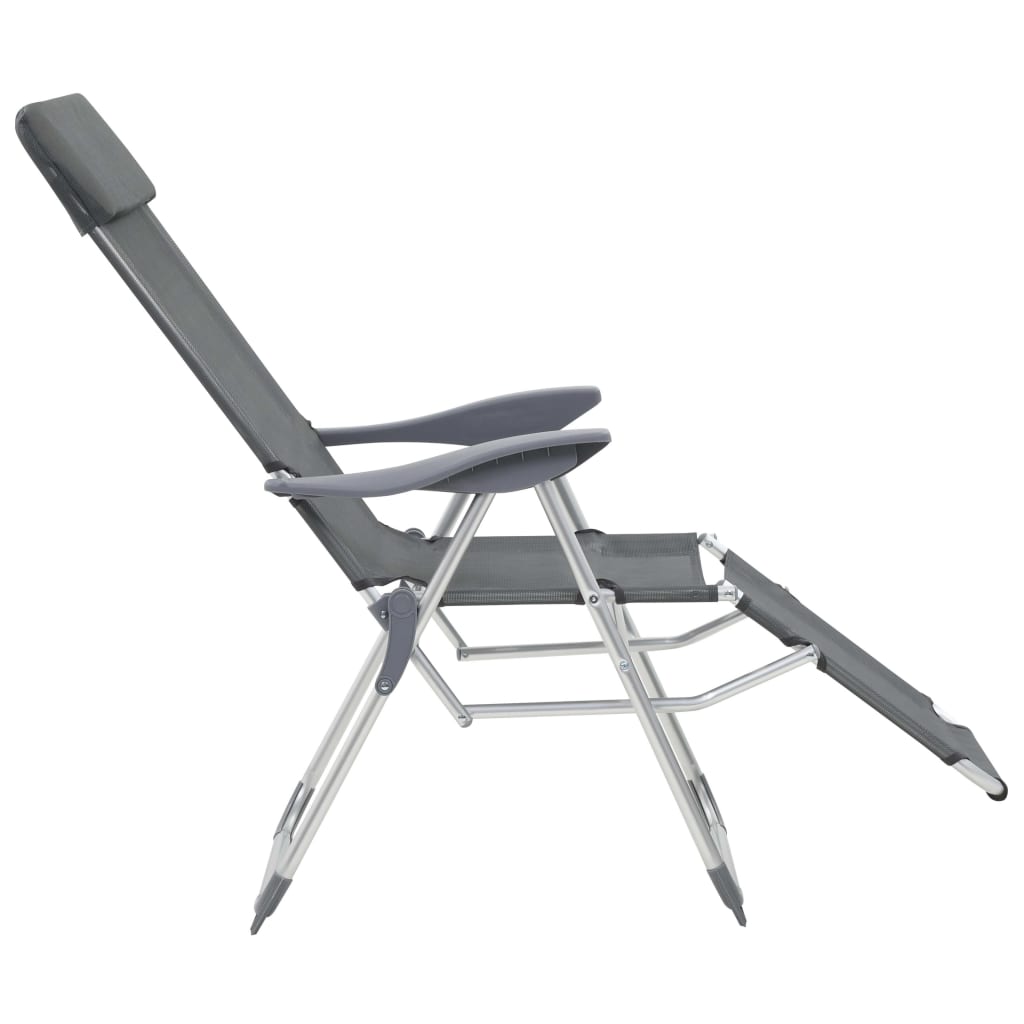 Folding Camping Chairs with Footrests 2 pcs Grey Textilene