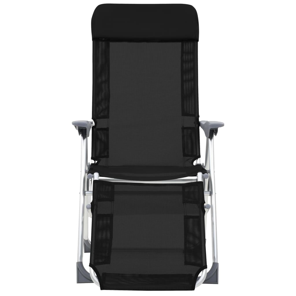 Folding Camping Chairs with Footrests 2 pcs Black Textilene