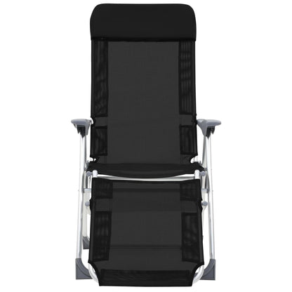 Folding Camping Chairs with Footrests 2 pcs Black Textilene