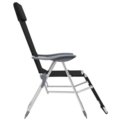 Folding Camping Chairs with Footrests 2 pcs Black Textilene