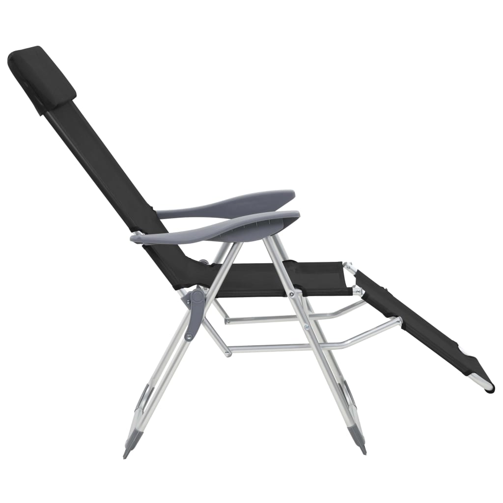 Folding Camping Chairs with Footrests 2 pcs Black Textilene